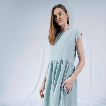 Penelope by Serli Keçoğlu Keten Elbise Mint L-XL - Thumbnail