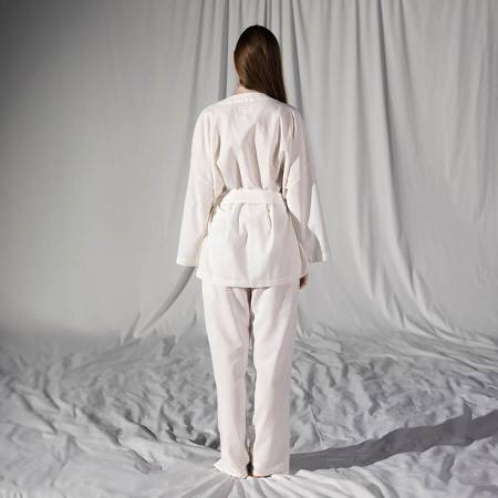 Penelope by Serli Keçoğlu Keten Uzun Kollu Kimono Beyaz L-XL - Thumbnail