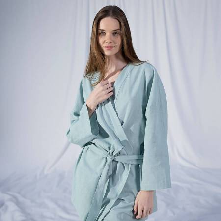 Penelope by Serli Keçoğlu Keten Uzun Kollu Kimono Mint L-XL - Thumbnail